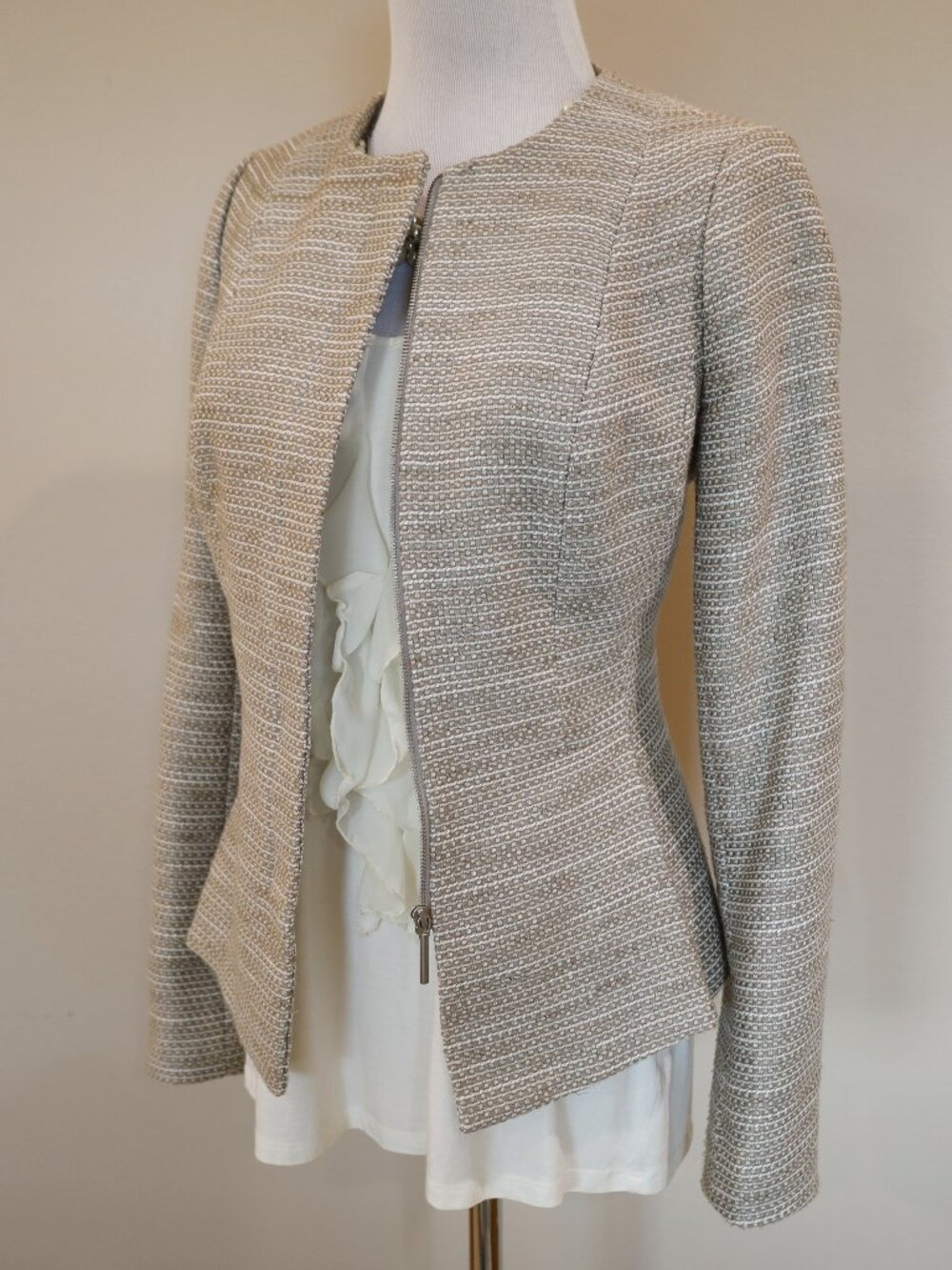 THE LIMITED Size XS Women's Suit Jacket Blazer Tan Beige Cream Tweed Zipper